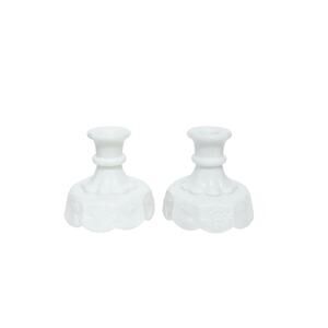 Vintage Westmoreland Set of 2 White Milk Glass Grape & Leaf Candle Holders